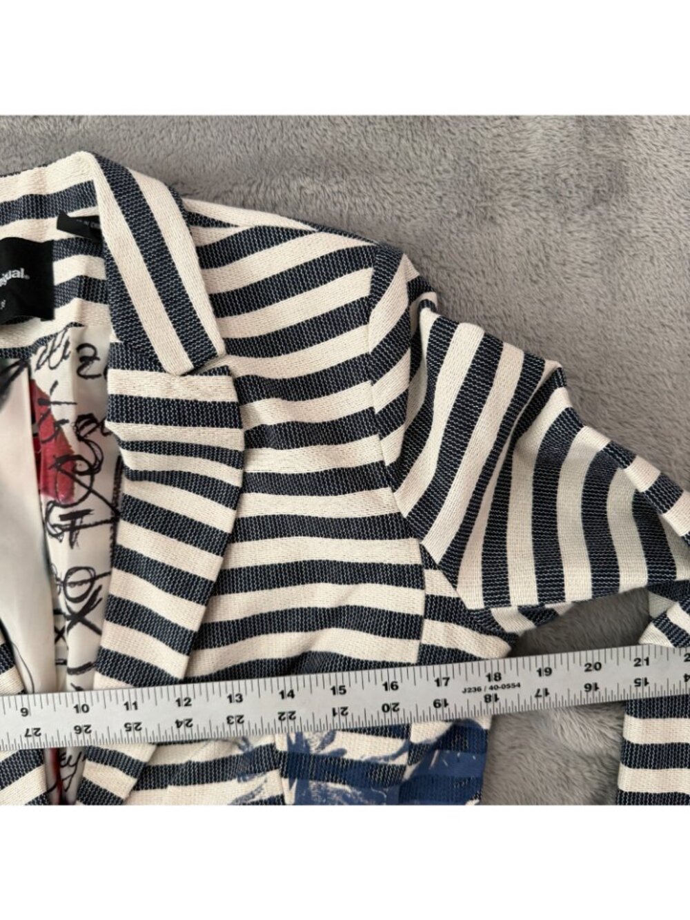 Desigual Navy & White Striped Blazer with Graphic Accents - Picture 6 of 8